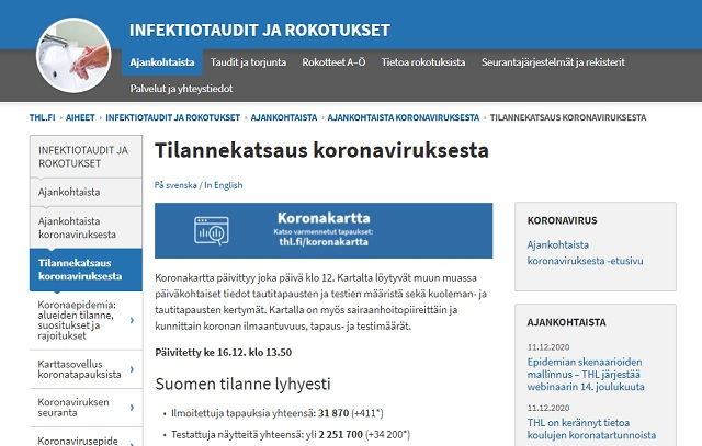 koronavírus tájékoztatás Finnországban