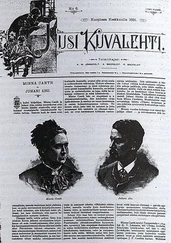 Minna Canth és Juhani Aho az Uusi Kuvalehti címlapján (Forrás: Liisi Huhtala, Wikimedia)