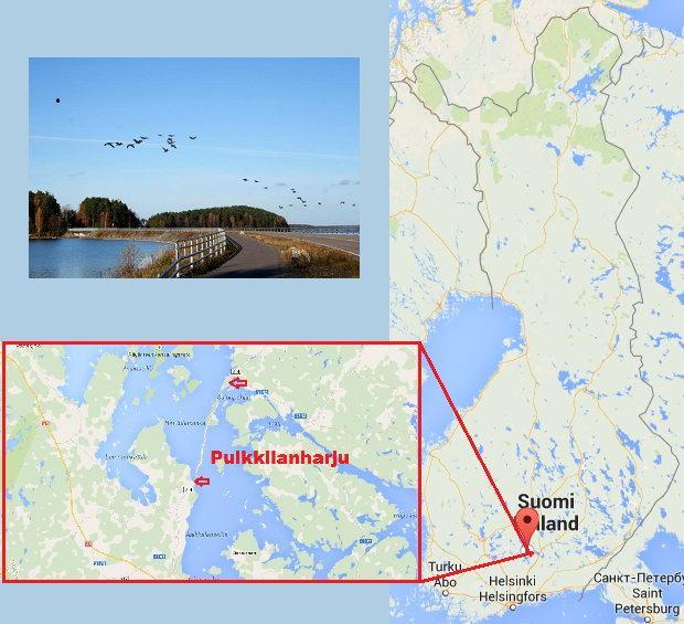 A Pulkkilanharju Lahtitól 30 kilométerre, Északra húzódik, a Päijänne tavon fut át, Asikkala település része